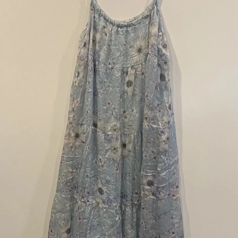 Elena Baldi Silk Blend Tiered Floral Maxi Dress Blue Womens‎ Large NWT - Picture 2 of 3